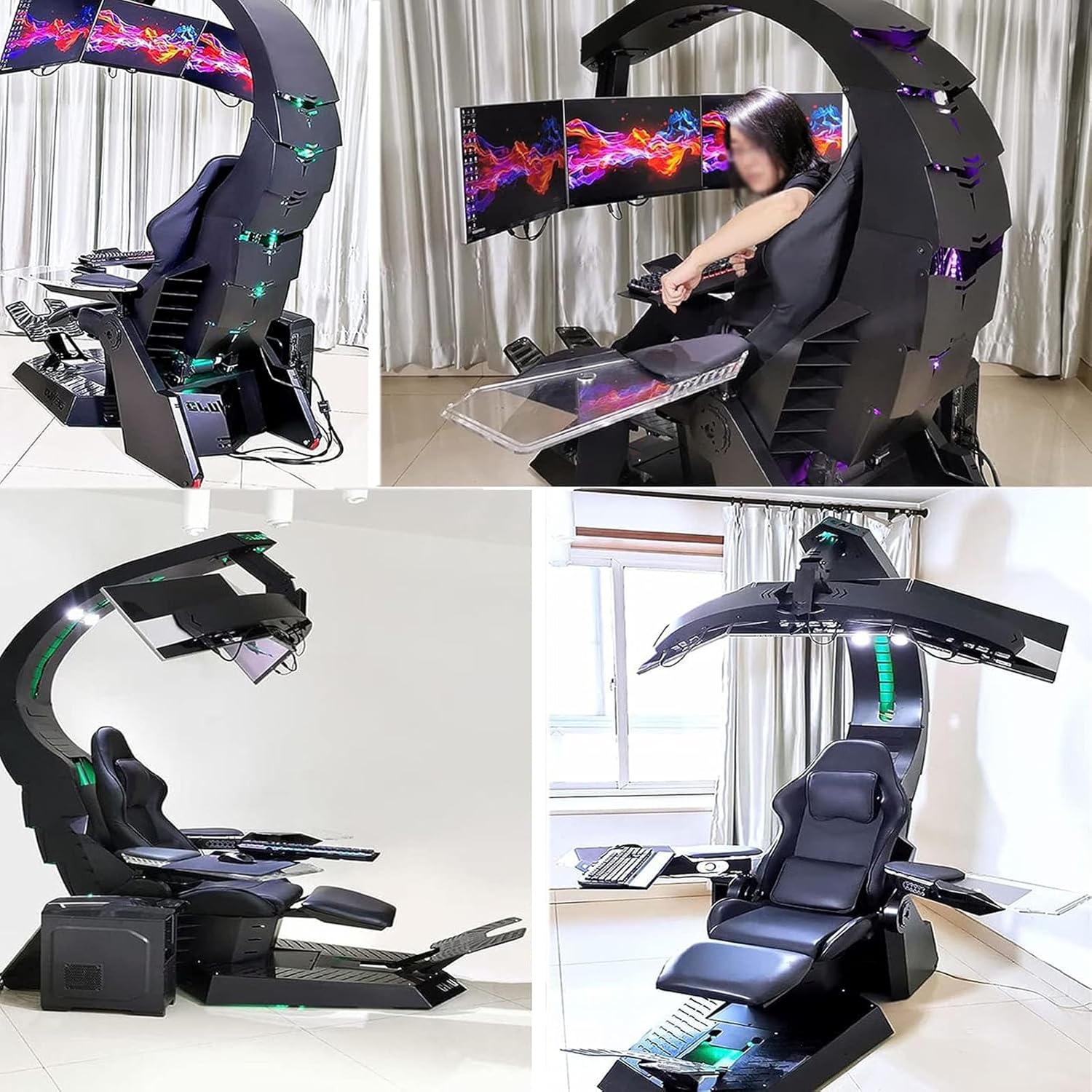 Zero-Gravity Gaming Chair, Leather Back & Metal Shell Computer Cockpit, Integrated Ergonomic Boss Office Chair, Support Hanging 5 Screens