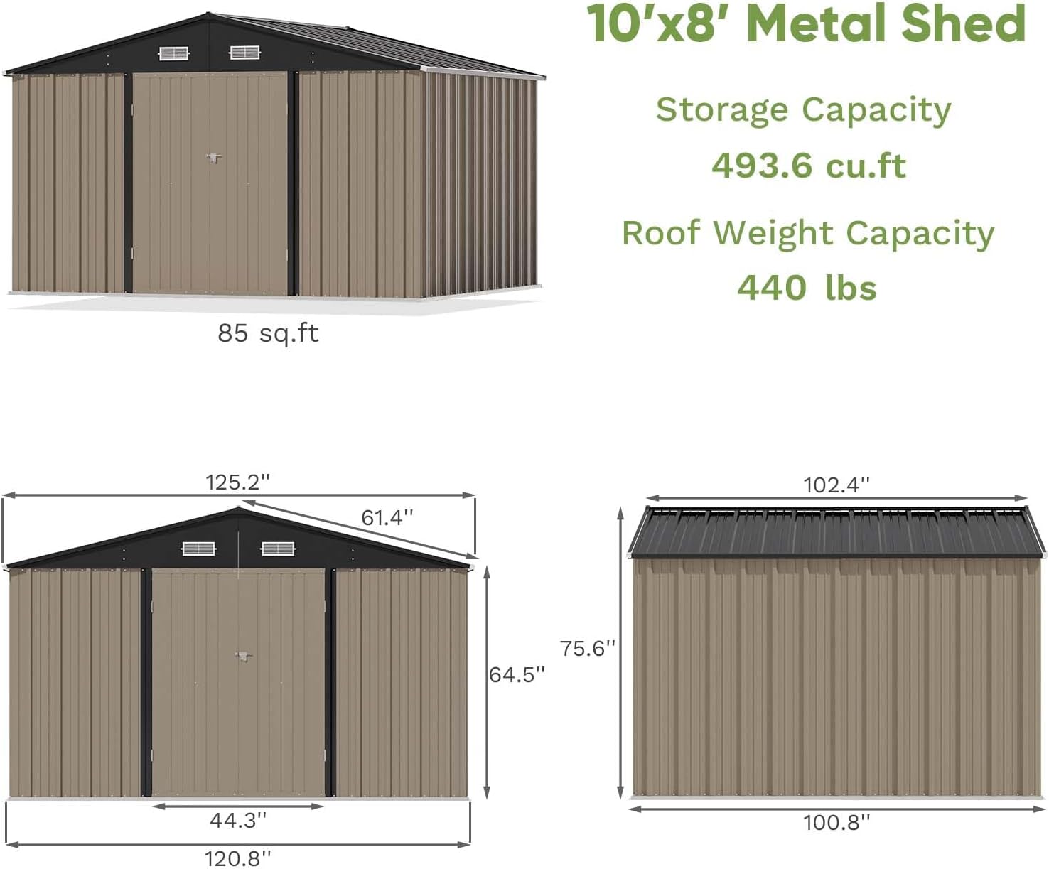 Patiowell 10 x 8 FT Outdoor Storage Shed, Large Garden Tool Metal Shed with Sloping Roof and Double Lockable Door, Outdoor Shed for Backyard Garden Patio Lawn, Brown