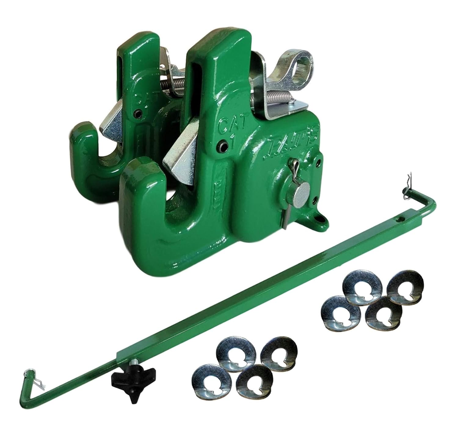 Pat's Easy Change with Stabilizer Bar - Best Quick Hitch System On The Market – Flexible, Durable and Affordable (Green CAT #2)