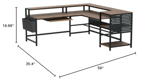 SEDETA L Shaped Gaming Desk, Reversible Computer Desk, Gaming Desk with Power Outlets & LED Strip, Monitor Shelf, Keyboard Tray, Pegboard and Storage Shelves for Home Office, Black