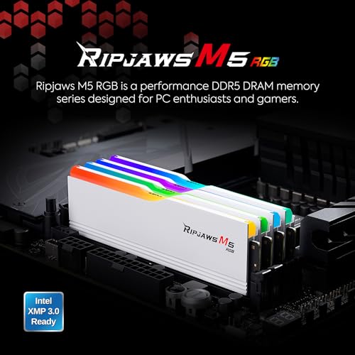G.SKILL Ripjaws M5 Series (Intel XMP 3.0) DDR5 RAM 64GB (2x32GB) 6400MT/s CL32-39-39-102 1.40V Desktop Computer Memory UDIMM - Matte Black (F5-6400J3239G32GX2-RM5RK)