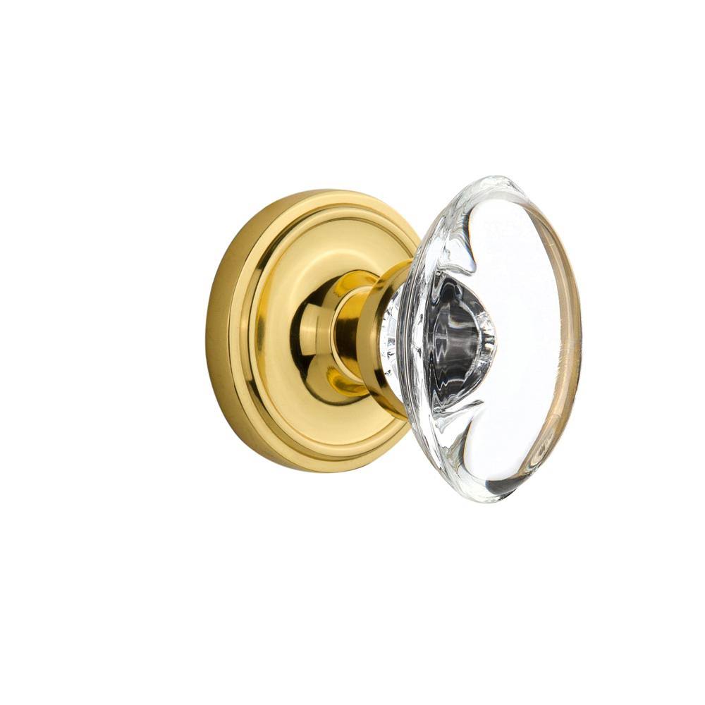 Nostalgic Warehouse 708445 Classic Rosette Passage Oval Clear Crystal Glass Door Knob, Unlacquered Brass