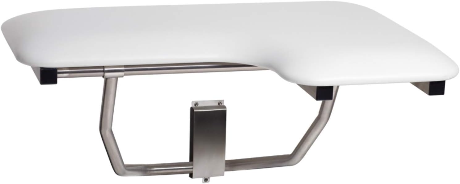 Seachrome Lift-Assist Shower Seat, L-Shaped Right-Hand, ADA, Wall Mount, 28" x 22.5", Padded White Naugahyde