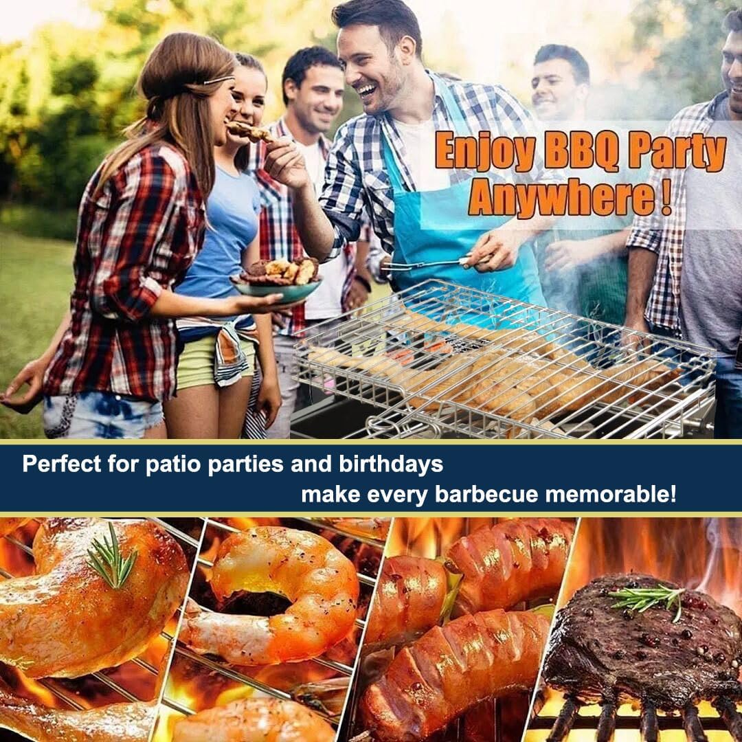 360° Rotating Charcoal Grills, BBQ Grill Portable Smoker Grill, Stainless Steel Rotisserie Grill for Camping Picnics Garden Beach Party, Charcoal Grill for Picnic and Camping