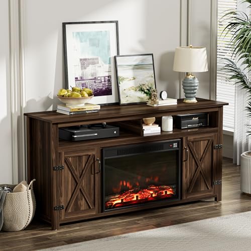 YESHOMY Farmhouse TV Stand for Televisions up to 65 Inches, Sliding Barn Doors and Storage Cabinets, Console Table and Media Furniture for Living Room, 58 Inch, Milk White