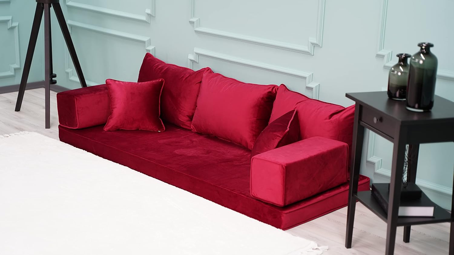 Velvet Red Color Floor Couches, Velvet Fabric Cushions, Velvet Sofas, Velvet Floor Sofas, Velvet Sectional Sofa, Velvet Floor Seating