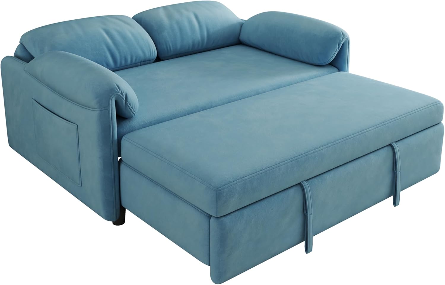 Convertible Sleeper Sofa with Pullout Bed, Upholstered Velvet Mini Couch w/Adjsutable Backrest & Side Pockets, 54" W Modern Sofa&Couches Futon Loveseat Single Recliner for Small Space, Blue