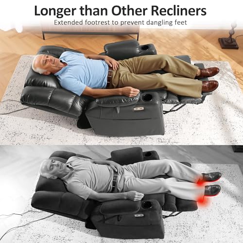MCombo Large Triple Motor Power Lift Recliner Chair with Massage and Dual Heating, Adjustable Headrest for Tall Elderly People, Faux Leather 7634 (Dark Brown, Large)