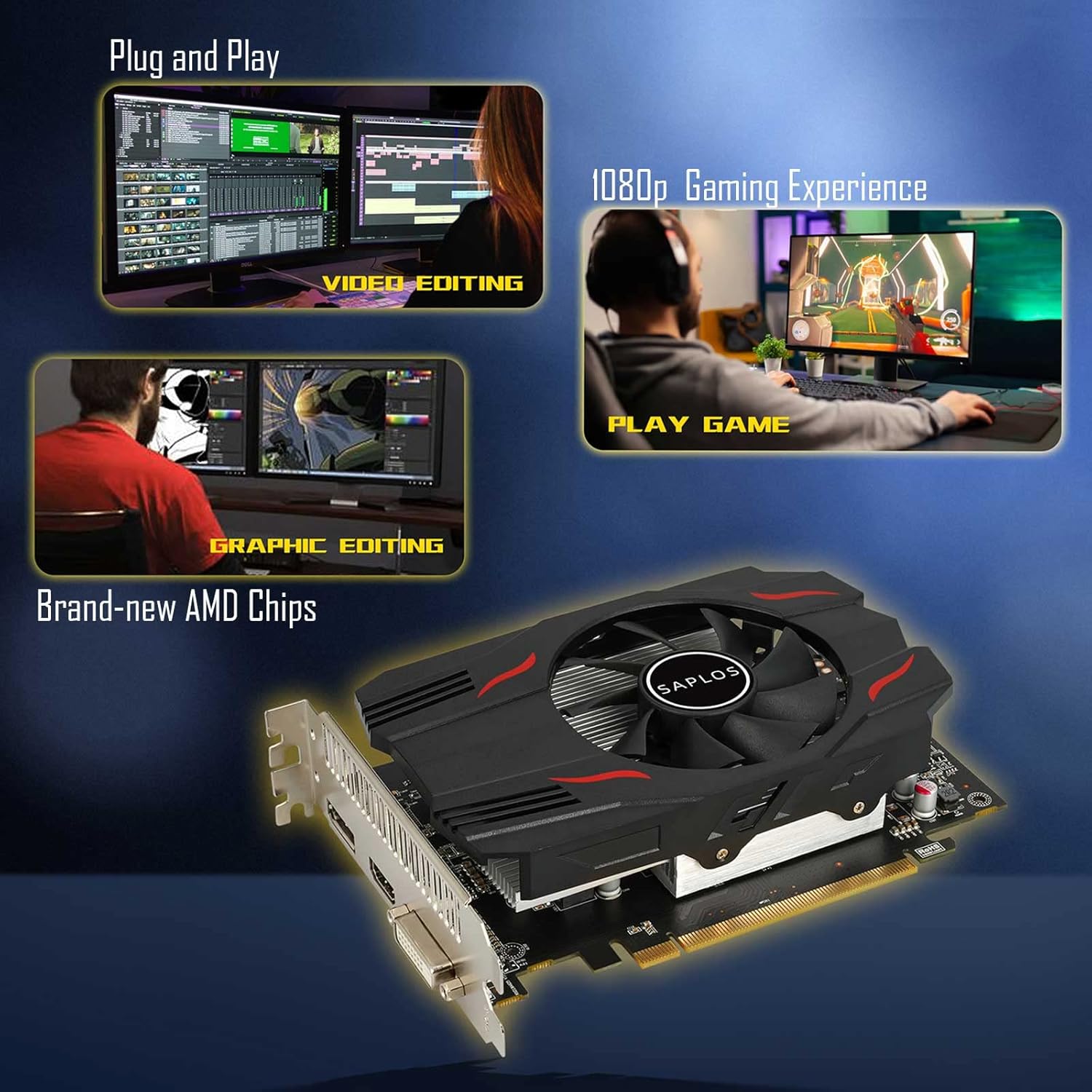 SAPLOS Radeon RX 550 Graphics Card,4GB,GDDR5,128-Bit,DP 1.4/HDMI/DVI Dual Link,PCI Express 3.0 X8,Computer GPU,Desktop Gaming Video Card for PC,DirectX 12,Single Fan