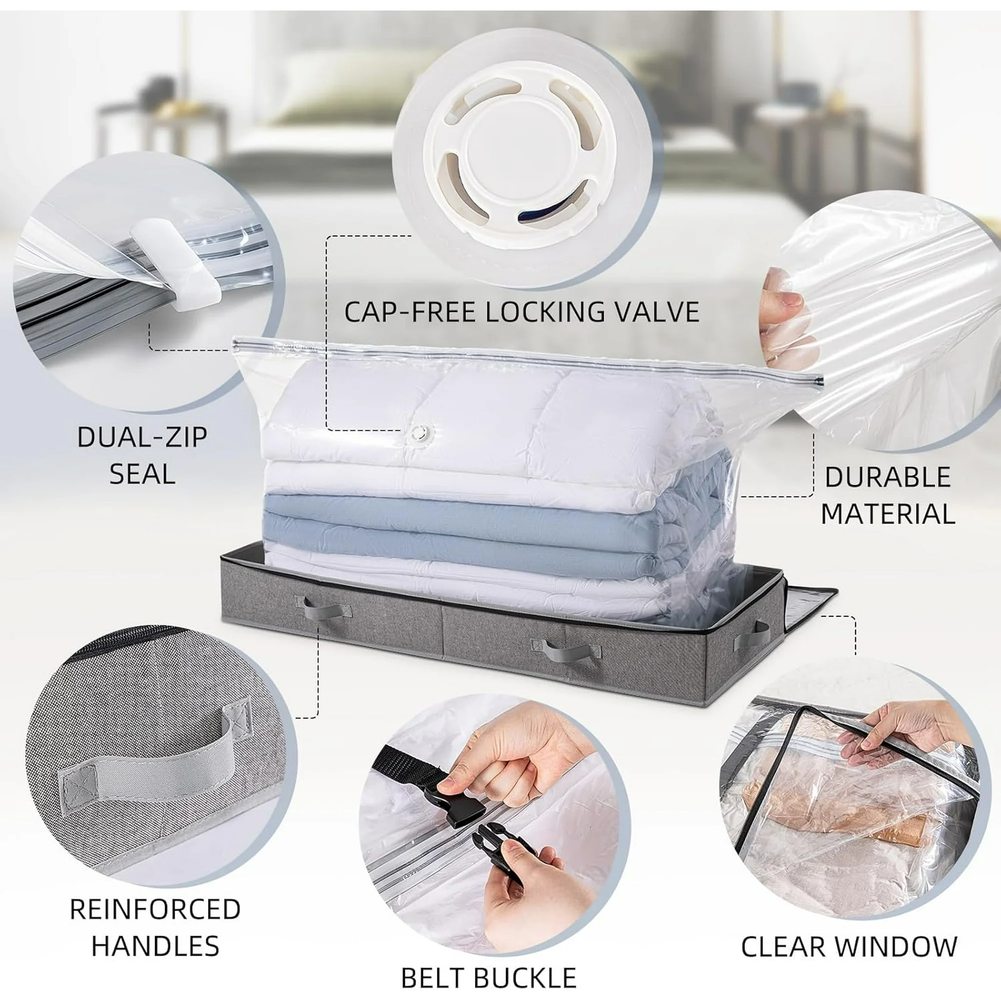 Under Bed Vacuum Storage Bags for Comforters and Blankets, Save 80% Space, Large Capacity Foldable Under Bed Storage Box for Quilts Pillow Blankets Linen, 41 x 17.7 x 6, Jumbo Vacuum Seal