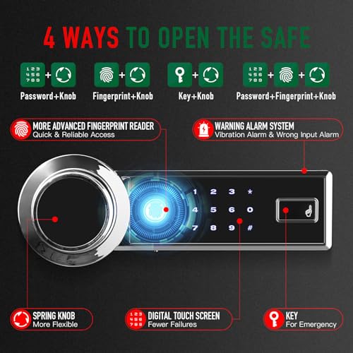 7.2 Cu ft Extra Large Biometric Home Safe Fireproof Waterproof, Anti-Theft Touch Screen Fingerprint Home Security Safe Box With Hidden Compartment, Separate Lock Box and Led Light (TC80)