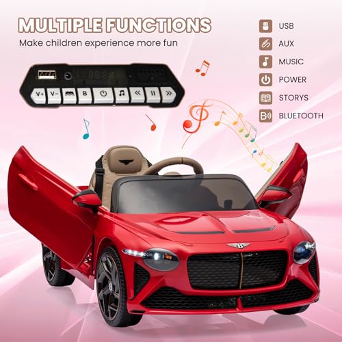 GAOMON 12V Ride on Car, Licensed Bentley Bacalar Kids Electric Car w/Parent Remote Control, 3 Speeds, Scissor Doors, Music, LED, Kids Cars to Drive Gift for Boys Girls, White