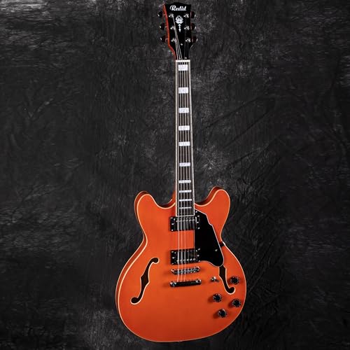 Redid Semi-Hollow Body Electric Guitar RD-100 Jazz Guitar with F-Hole,Maple neck,humbucker Pickups(Brown)