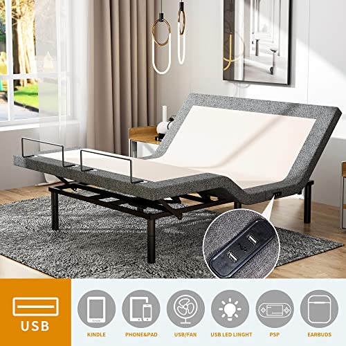 Adjustable Bed Frame Twin XL Quick Assembly Adjustable Bed Base Electric Bed Frame with Wireless Remote Independent Head and Foot Incline Dual USB Charging Ports Under Bed Nightlight Side