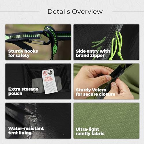 Camping Hammock Tent with Mosquito Net & RainFly, 3 in 1 Waterproof Lightweight Portable Sleeping Hammock Bug Backpacker Travel Outdoor Gear with Tree Strap Swing, for Hiking Patio Expedition