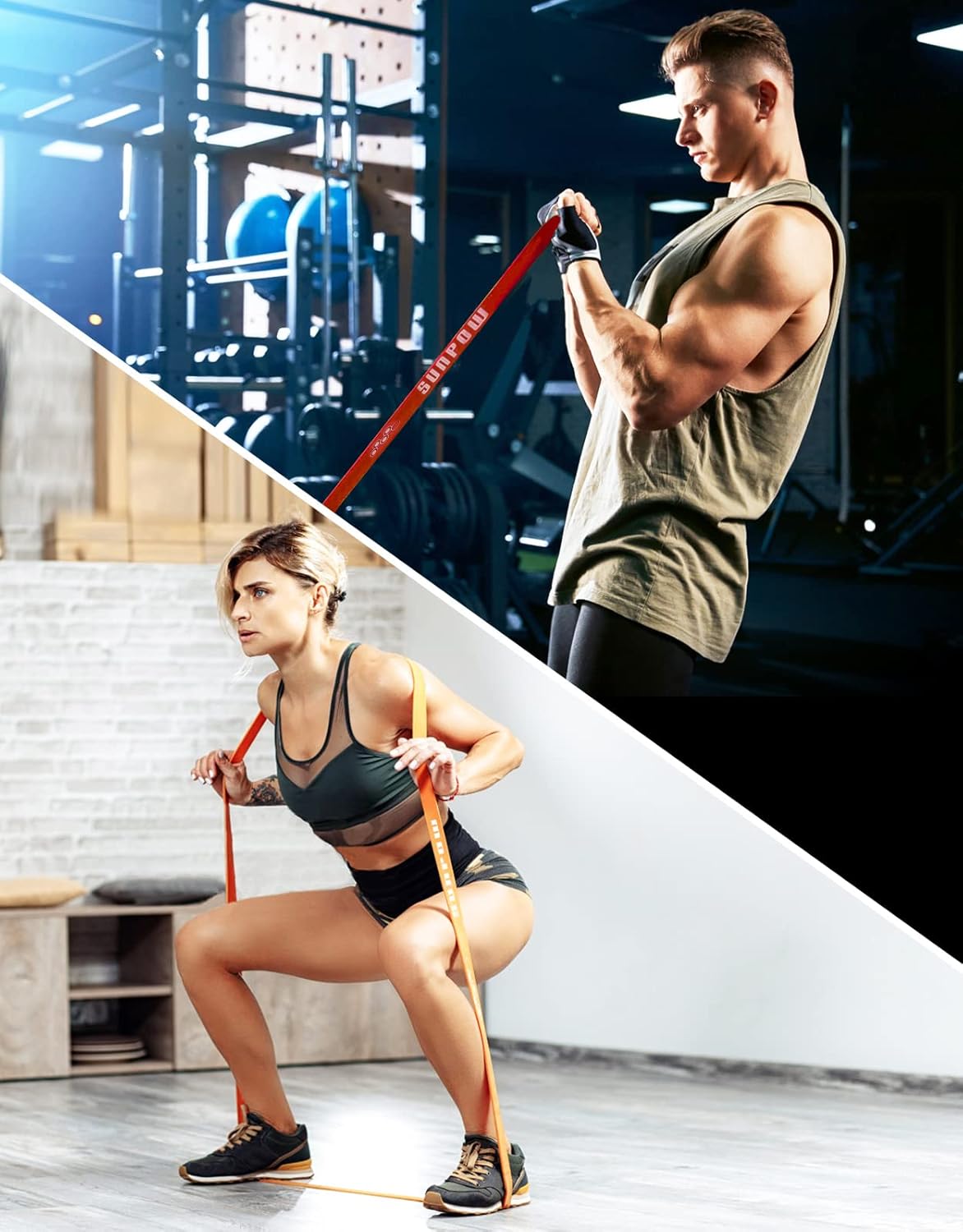 SUNPOW Pull Up Assistance Bands - Set of 5 Resistance Heavy Duty Workout Exercise Crossfit Stretch Fitness Bands Assist Set for Body, Instruction Guide and Carry Bag Included