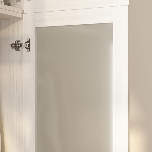 Hitow Large Wardrobe Cabinet, Wooden Armoire Closet with Frosted Glass Doors, Bedroom Wardrobe with 2 Drawer & Hanging Rod for Storage Organize, Wood Grain (63" W x 19.7" D x 70.9" H)