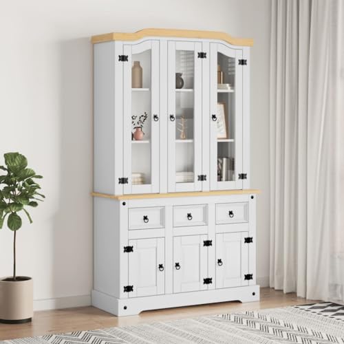 Highboard, Craft Cabinet Kitchen Storage Linen Cabinet Pantry Cabinet Suitable for Kitchens Small Spaces Bedroom Living Room, Corona Brown 44.1"x16.9"x77.2" Solid Wood Mexican Pine