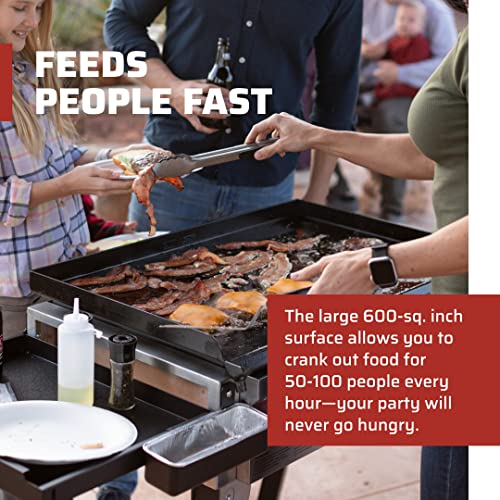 Camp Chef Portable Flat Top Grill 600 - Portable Outdoor Gas Grill with Griddle Grease Drain & Pre-Seasoned Surface - 604 Sq In Cooking Area - Black