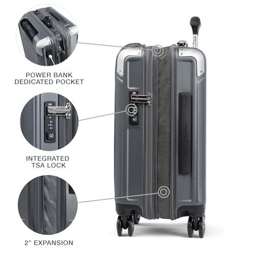 Travelpro Platinum Elite Hardside Expandable Carry on Luggage, 8 Wheel Spinner, TSA Lock, Hard Shell Polycarbonate Suitcase, Metallic Sand, Compact Carry on 20-Inch
