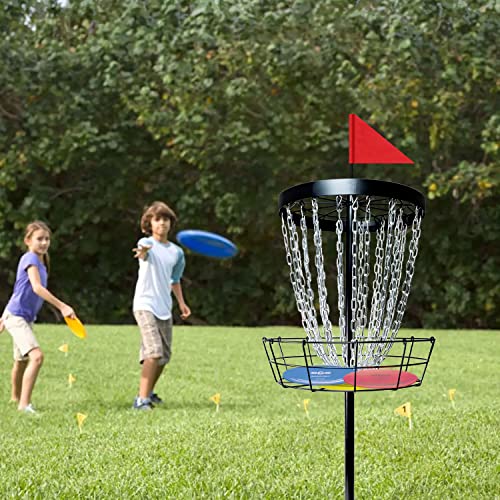 Disc Golf Basket with Discs | Portable Disc Golf Target with Heavy Duty 24-Chains Disc Golf Course Basket, Come with 6pcs Disc Golf Discs with Carry Bag