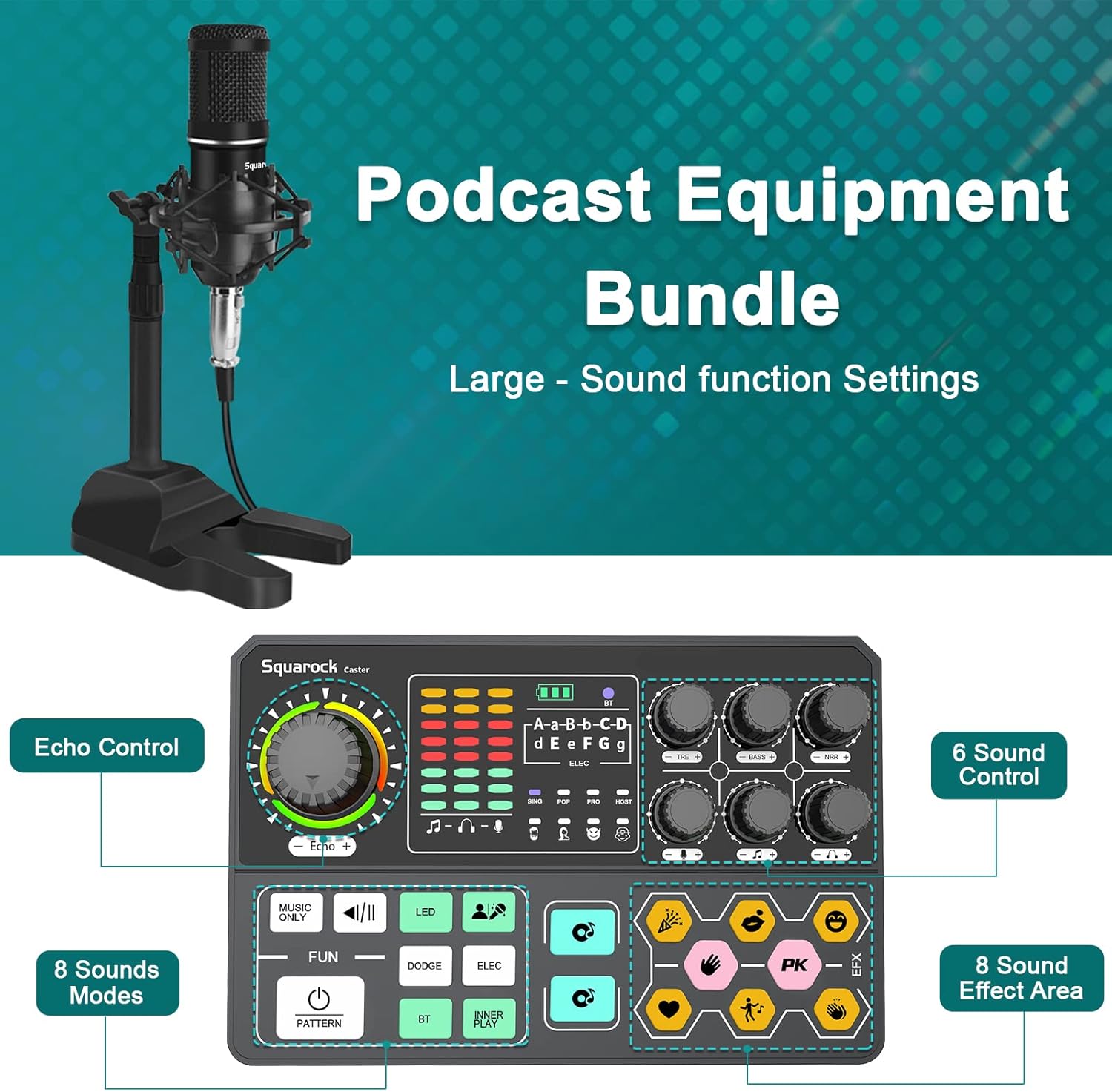 Podcast Equipment Bundle Audio Interface with DJ Mixer Integrated Smartphone PC Universal Noise Reduction Recording, Live Broadcast, Gaming, Interview