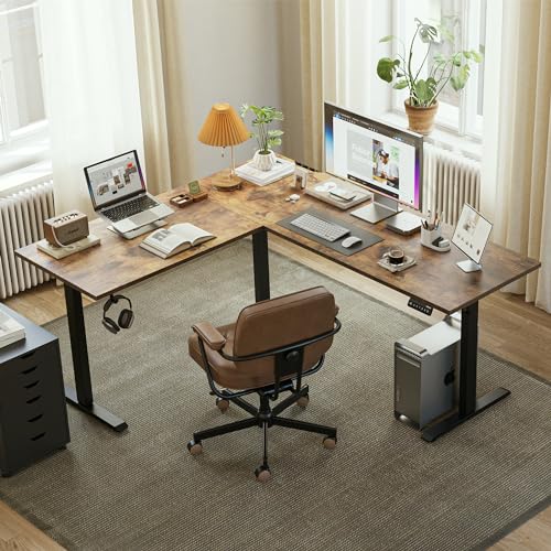 Agilestic L Shaped Electric Standing Desk with 2 Drawers, 63 Inch Ergonomic Adjustable Height Desk with Storage, Corner Desk Sit Stand up Computer Table for Work Office Home, Rustic Brown