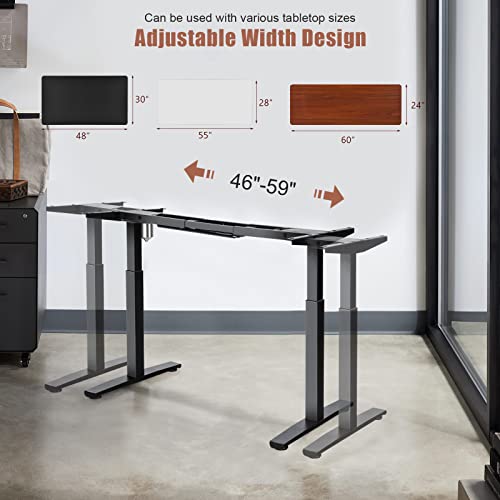 COSTWAY Electric Stand up Desk Frame, Ergonomic Sit to Stand Desk Frame w/Adjustable Height & Width, DIY Workstation Base w/Memory Controller for Home Office(Frame Only) (Black)