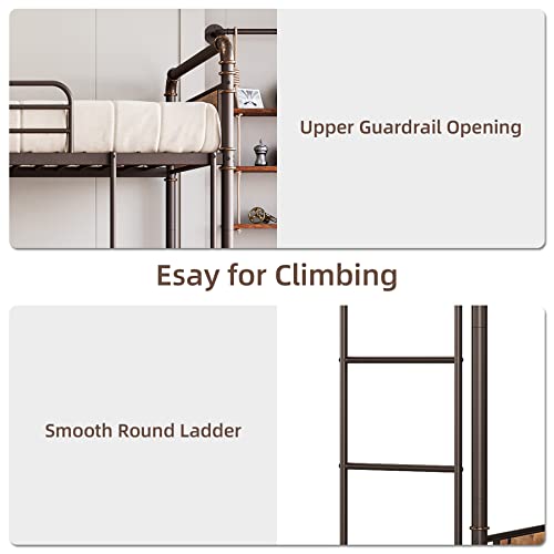 IDEALHOUSE Metal Bunk Bed Twin Over Twin, Twin Bunk Beds, Heavy Duty Twin Size Metal Bunk Bed with High Guardrail & Ladders, Convertible Bunk Beds for Kids Adults, No Box Spring Needed