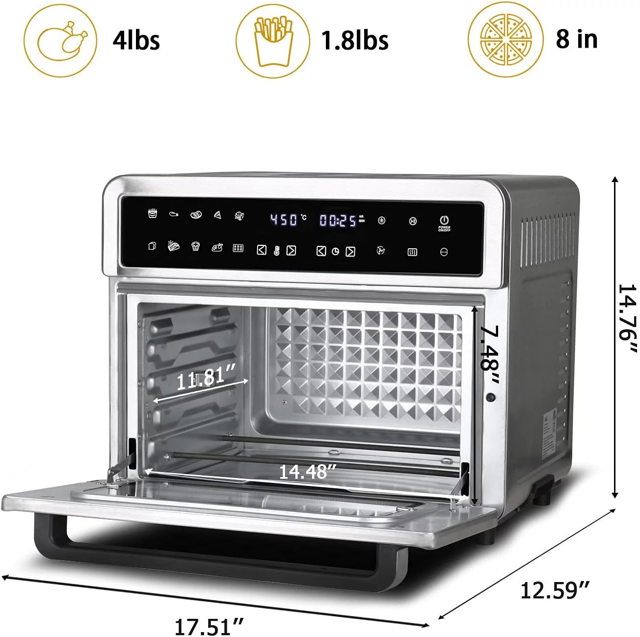 Oven Air Fryer, 26QT Extra Large Toaster Oven Air Fryer Combo With Rotisserie And Dehydrator, Digital Countertop Convection Oven Airfryer Fit 10" Pizza, 7 Accessories,1800W (Digital Countertop)
