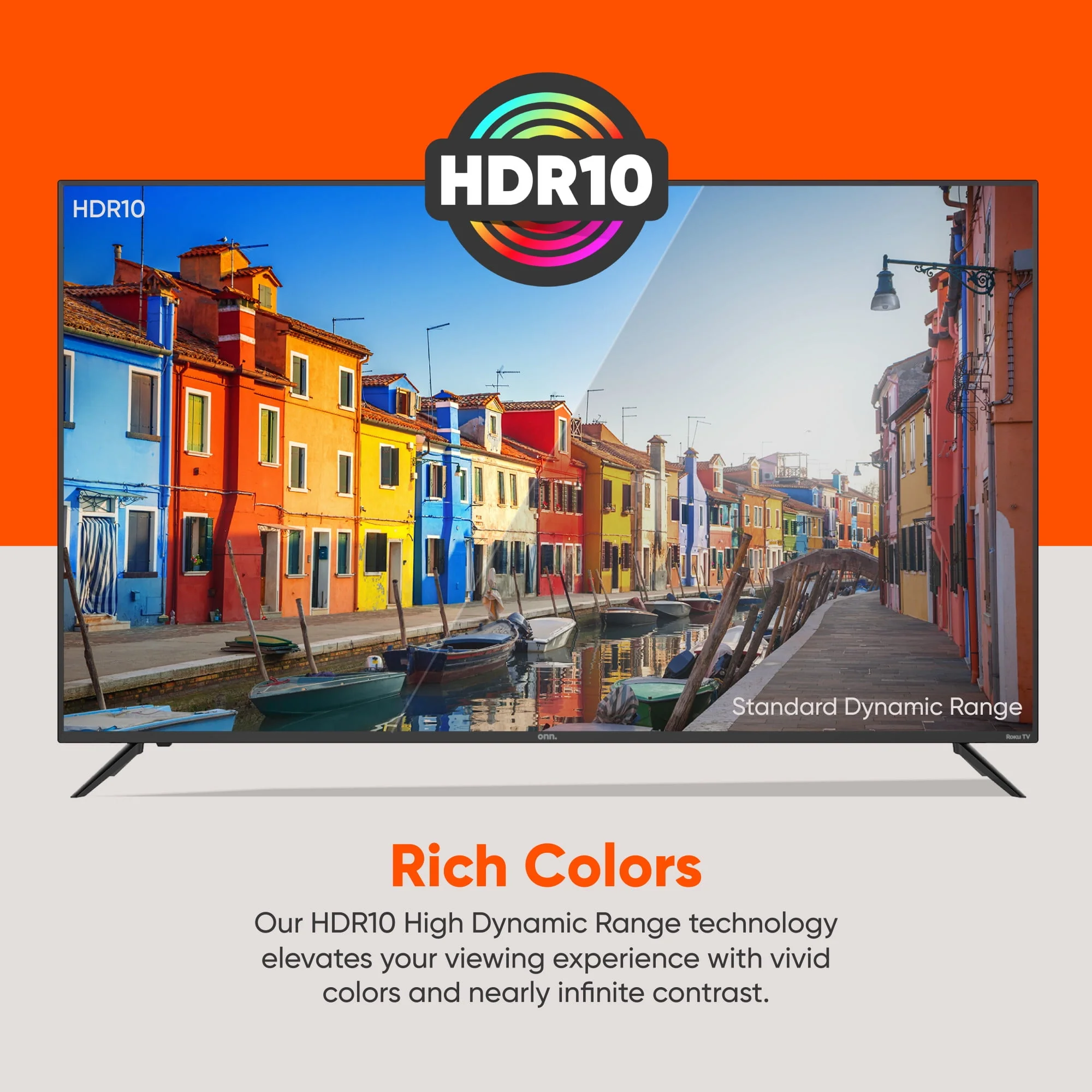 onn. 65” Class 4K UHD (2160P) LED Roku Smart Television HDR (100012587)