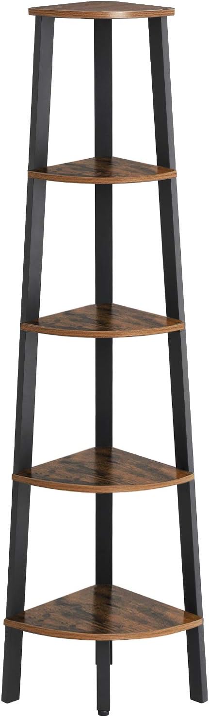 VASAGLE Industrial Ladder Shelf, 5-Tier Bookcase, Storage Unit, with Metal Frame, for Living Room, Kitchen, Rustic Dark Brown ULLS45BF