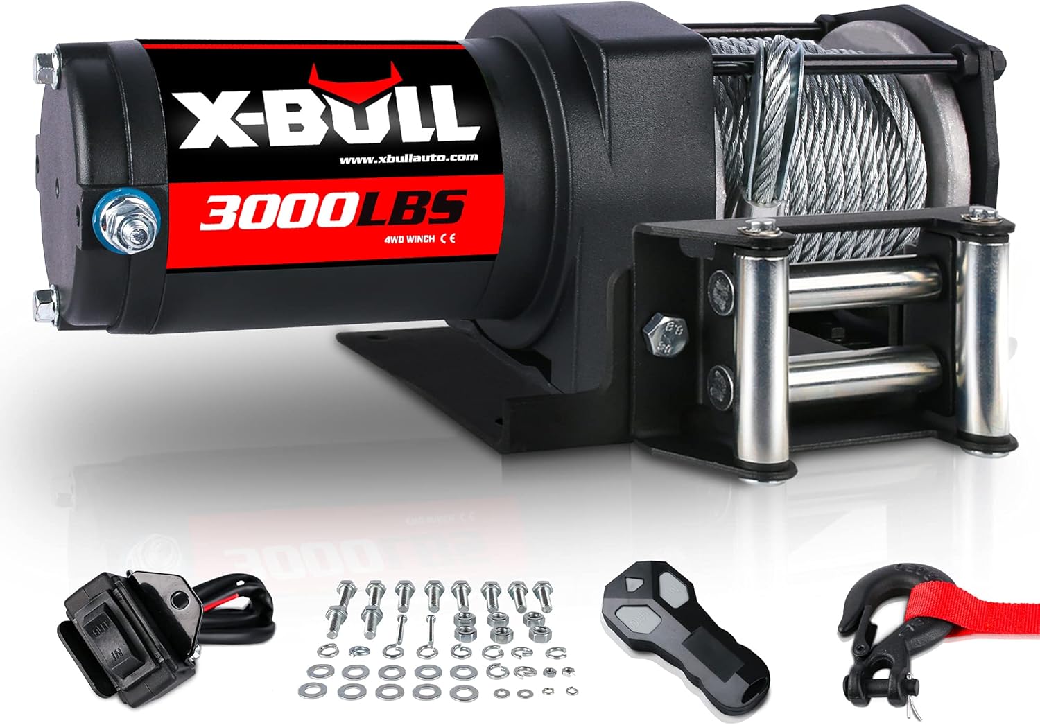 XPV AUTO 3000 lb 12V DC Electric Winch Waterproof Winch for UTV ATV Boat with Both Wireless Handheld Remote and Corded Control Recovery Winch Steel Cable