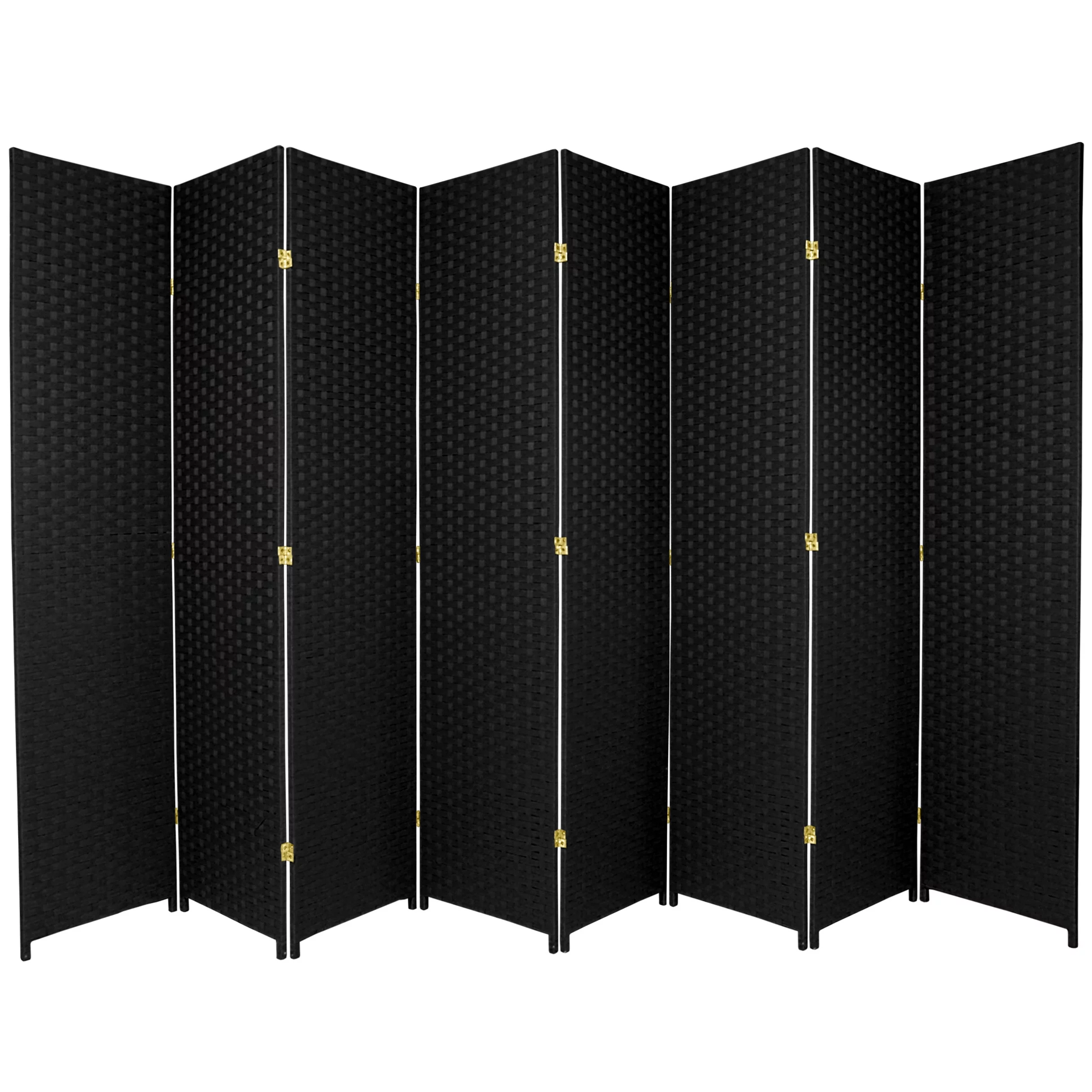 Oriental Furniture 7 ft. Tall Woven Fiber Room Divider - Black - 8 Panel
