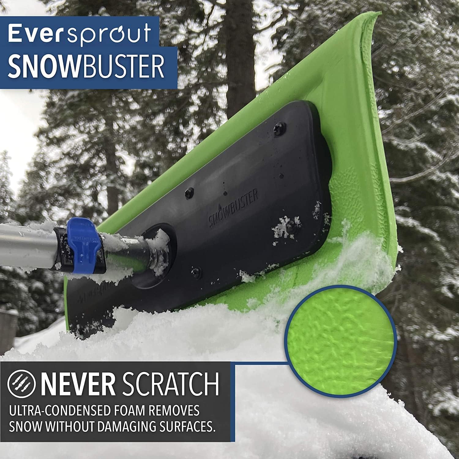 EVERSPROUT Never-Scratch SnowBuster 5-to-12 Foot (Up to 18 ft Standing Reach) | Pre-Assembled Extendable Roof Rake for Snow Removal | Lightweight Aluminum, Soft Foam Pad | Exclusive Push/Pull Design Pack of 2