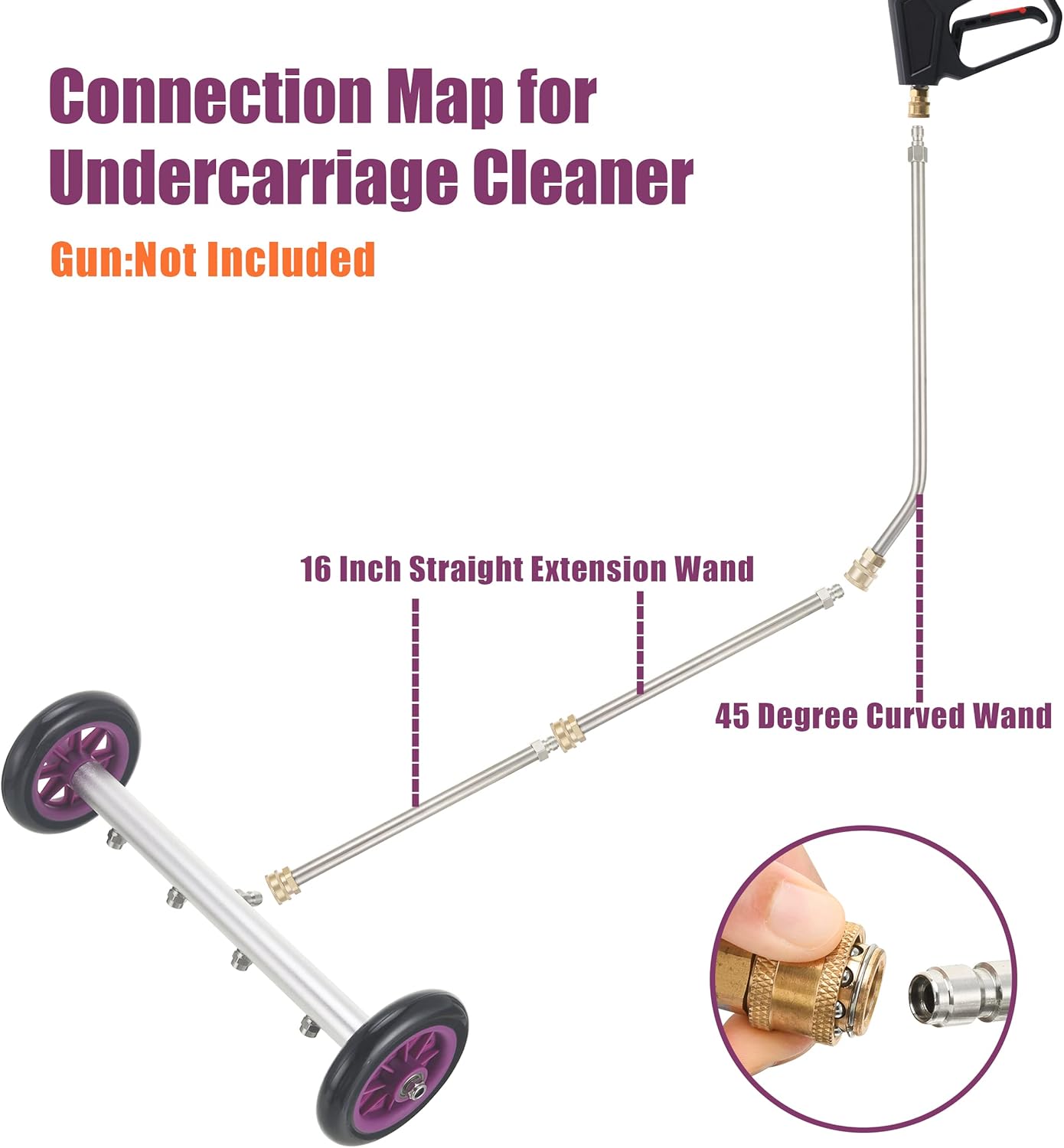 PWACCS Pressure Washer Undercarriage Cleaner, 16 Inch Undercarriage Washer, Pressure Washer Under Car Cleaner Attachment with 3 Pcs Extension Wand, 4000 PSI Pack of 2
