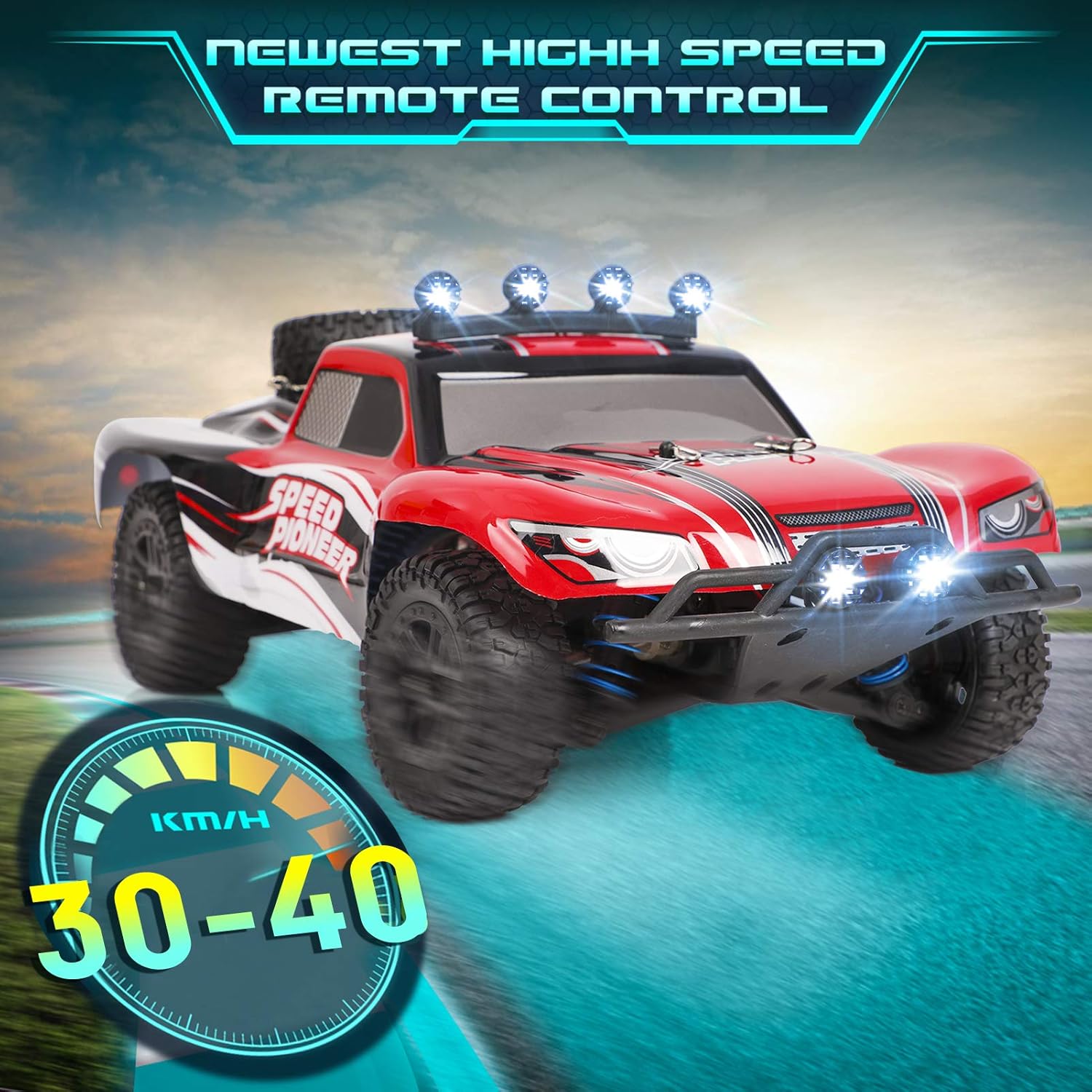 RC Cars, 1/18 Scale High-Speed Remote Control Car for Adults Kids, 40+ kmh 4WD 2.4GHz Off-Road Monster RC Truck, All Terrain Electric Vehicle Toy Boy Gift with 2 Batteries for 40+ Min Play