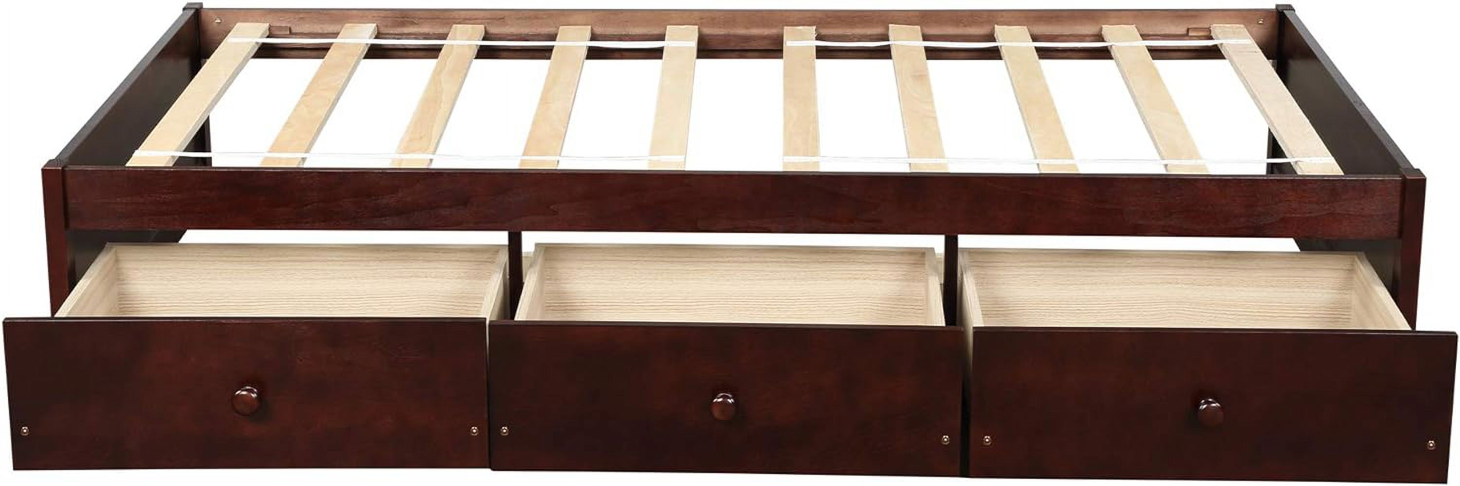 Storage Bed With 3 Drawers, Wood Platform Bed Frame With Storage Drawers, Bed Frame With Wood Slat Support, o Box Sprig eeded,Cherry