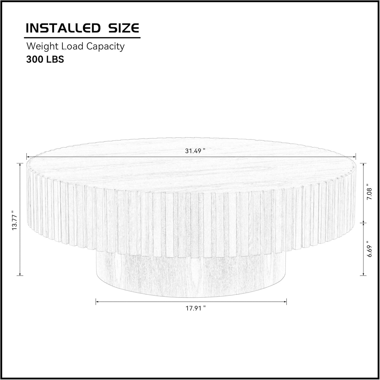 Fluted Coffee Table - Round Coffee Tables with Vertical Texture Relief Design, Contemporary Coffee Table with Cylindrical Sturdy Pedestal, Pedestal Coffee Table for Living Room (Walnut, 31.49'')