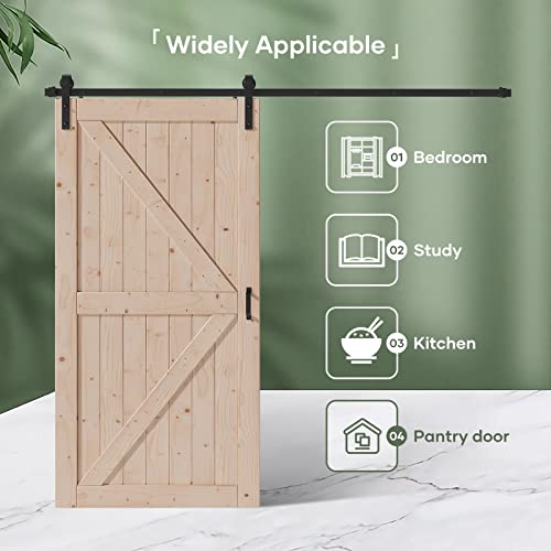 FREDBECK 48in x 80in Sliding Wood Barn Door with 8FT Barn Door Hardware Kit Included K Shape Solid Spruce Panel Sliding Door Double Surfaces Need to Assembly