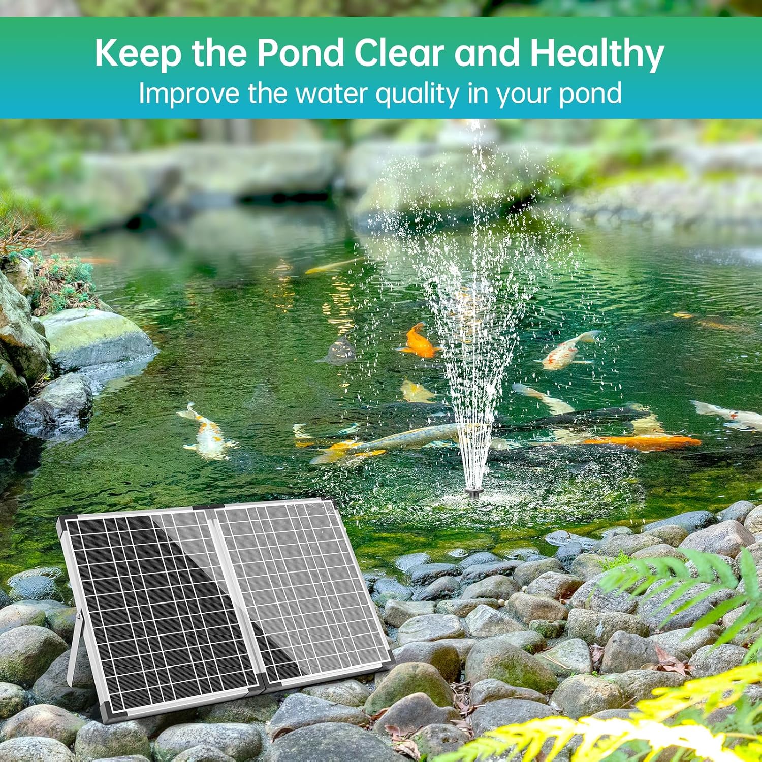 Antfraer Solar Pond Filter with Water Pump, 35W Solar Water Pump with Pond Filter Kit, Solar Pond Filter Box, 6.6FT Clear Tubing for Outdoor Pond Garden Fountain Waterfall Water Feature