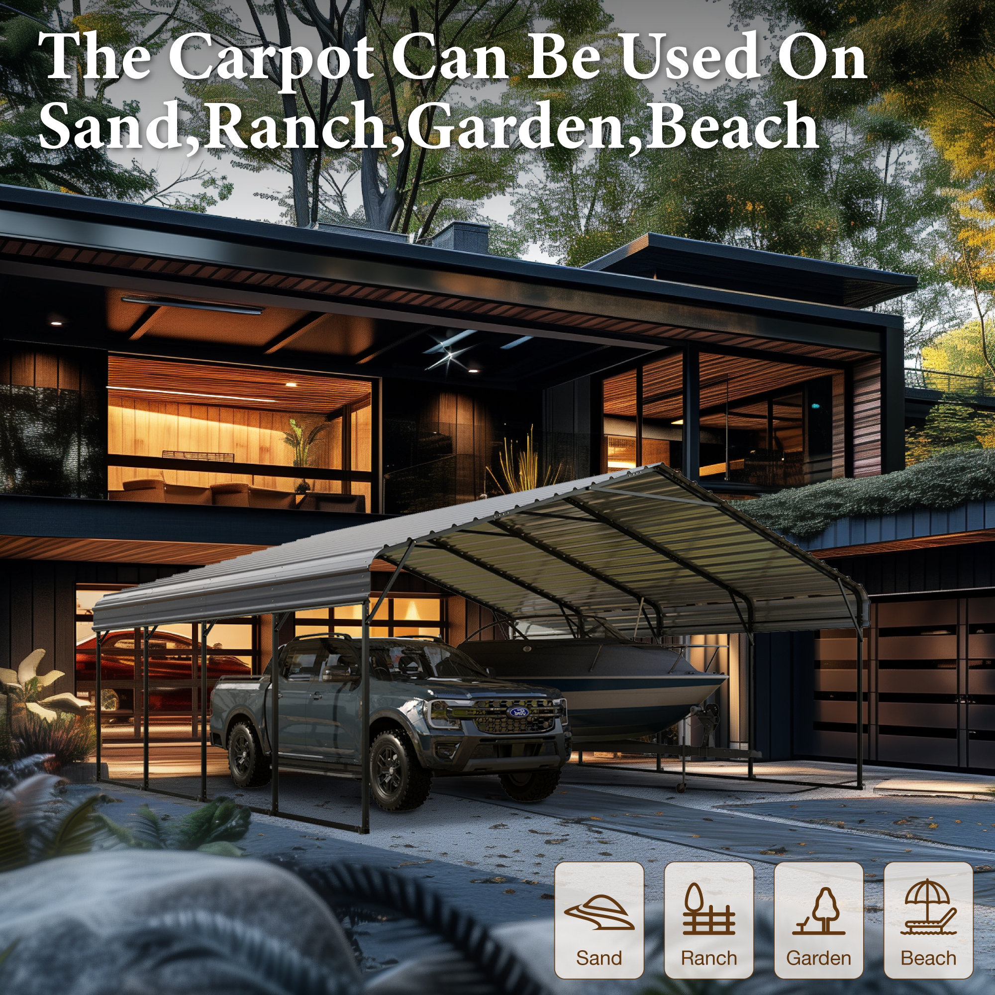 Summit Living 20 x 20 ft Metal Carport with Galvanized Steel Roof, Heavy-Duty Steel Garage Car Storage Shelter, Gray