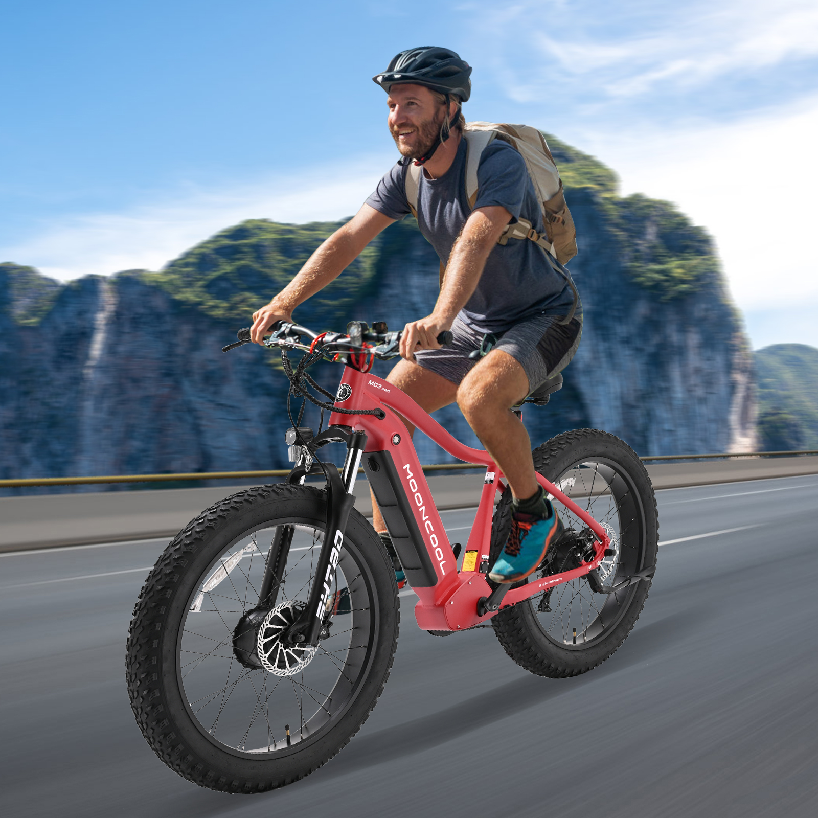 FICISOG 26" x 4" Adult Fat Tire Electric Bike , 500Wx2 Dual Motor AWD MTB, All Terrain Mountain Ebikes, 48V 15AH Removable Battery, 20MPH 7-Speed Electric Bicycle,Single Motor Range 30-45 Miles