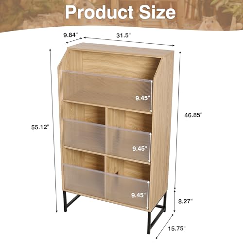 Large Hamster Cage with Storage Cabinet, 3-Tier Small Animals Cages Habitats, Animal House with Openable Top and Easy View Acrylic Panels for Rat, Guinea Pig, Hedgehog, Gerbil (Natural)