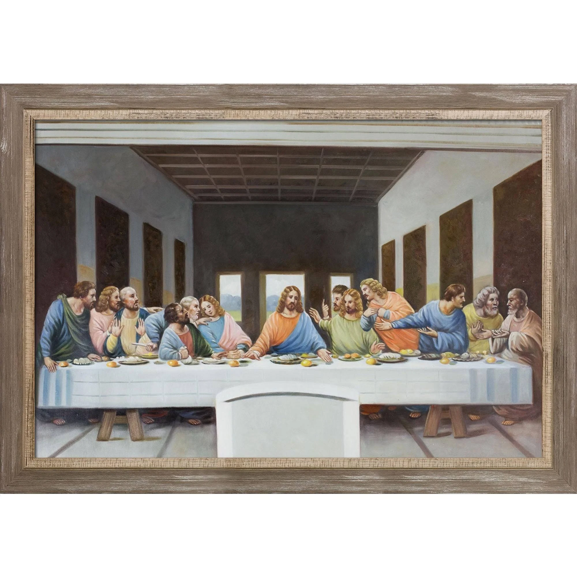 La Pastiche Leonardo Da Vinci &The Last Supper& Hand Painted Oil Reproduction, Size: Large