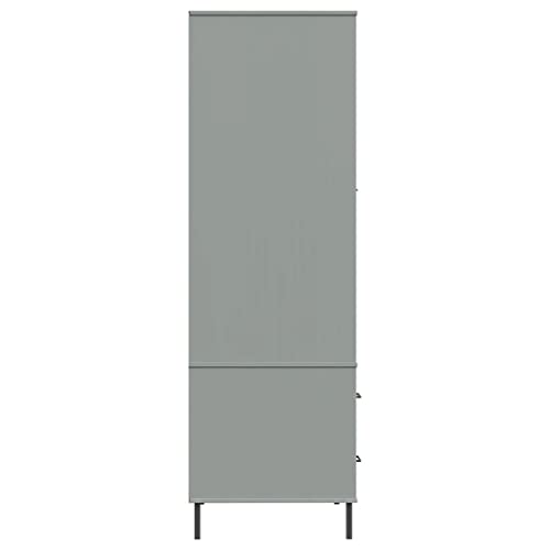 Wardrobe with Metal Legs Gray 35.4"x21.7"x67.9" Solid Wood OSLO,Compact Pine Wood Wardrobe with Ample Storage Space and Stylish Design for Home Armoires & Wardrobes, Bedroom Cabinets & Storage