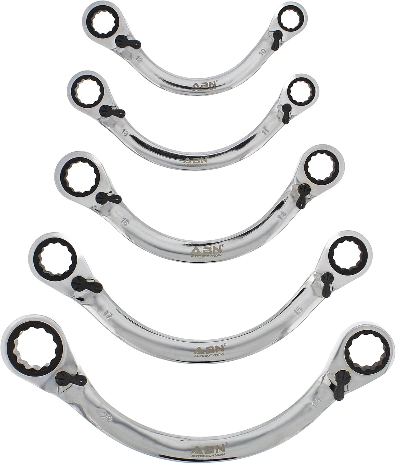 ABN Double Box Ratcheting Wrench Set - 5pc Half-Moon Shaped Metric Wrench Set Double Ended Wrench Set from 10 to 22mm Pack of 2