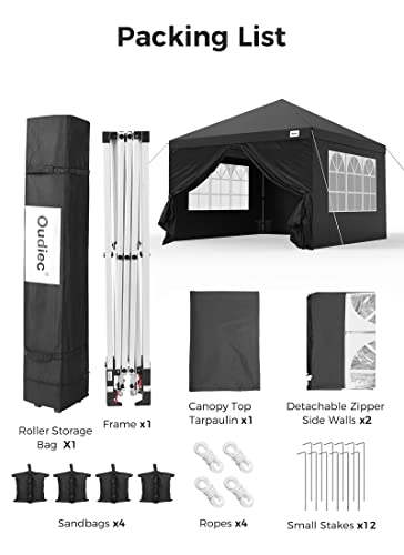 Pop up Canopy Tent with Window, 10x10 Ft Outdoor Gazebo Tent with Removable Zip up Sidewall and Doors, 1 Bonus Wheeled Case, Waterproof Camping Shelter for Patio Family Wedding Events, Black