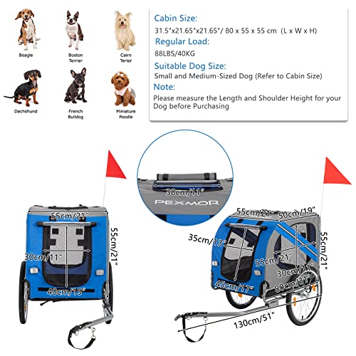 PEXMOR Dog Bike Trailer, Folding Pet Dog Trailer Cart for Bicycle, Bike Cargo Wagon Carrier w/Universal Hitch & 20" Wheel