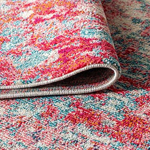 JONATHAN Y CTP108B-8 Contemporary POP Modern Abstract Blue/Red 8 ft. x 10 ft. Area-Rug, Bohemian, Easy-Cleaning, for Bedroom, Kitchen, Living Room, Non Shedding
